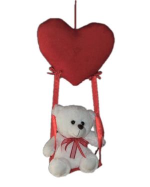 Αρκουδάκι λευκό κρεμαστό, από κόκκινη καρδιά 45 εκ