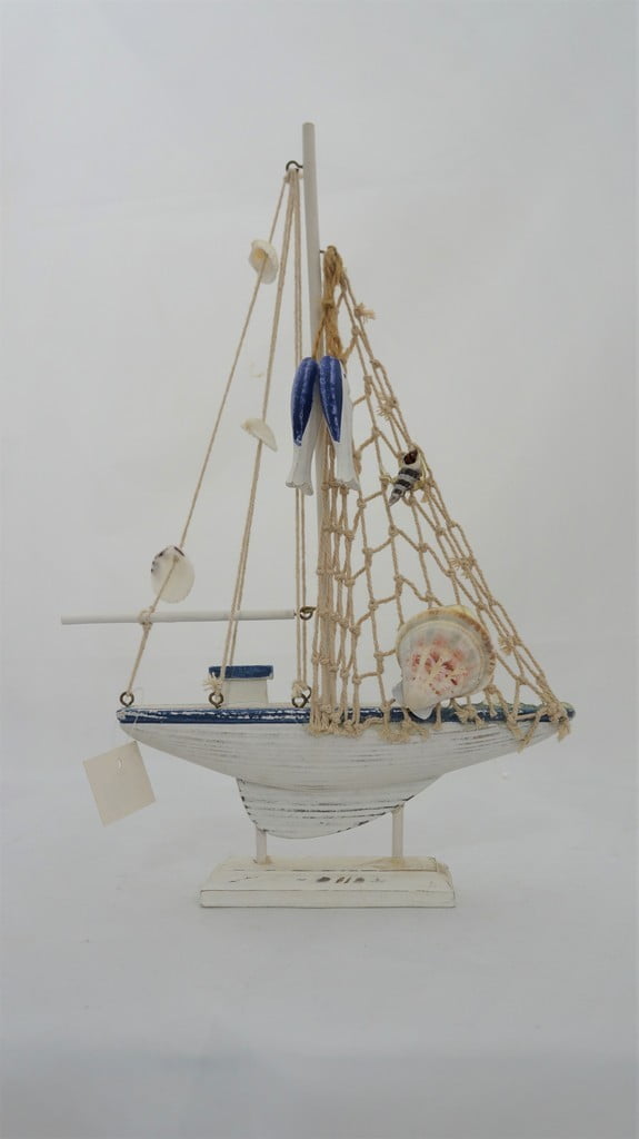 Διακοσμητικό σκάφος ξύλινο με πανί από δίχτυ - 1