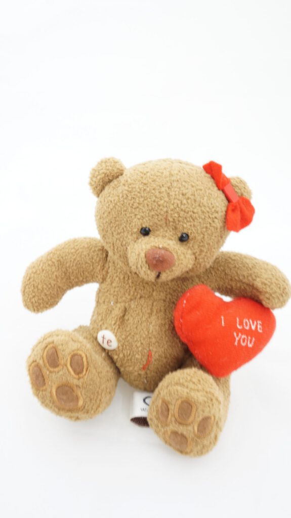 Λούτρινο αρκουδάκι με φιογκάκι και καρδιά, 12εκ - 1