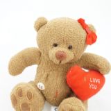 Λούτρινο αρκουδάκι με φιογκάκι και καρδιά, 12εκ - 1