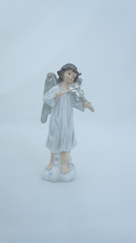 Κεραμικό αγγελάκι με ασημί φτερά, βιολί - 1