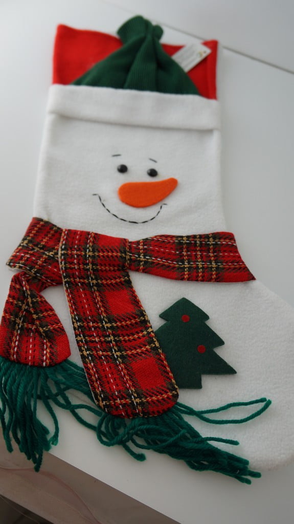Χριστουγεννιάτικη διακοσμητική κάλτσα, χιονάνθρωπος κασκόλ 45εκ - 1