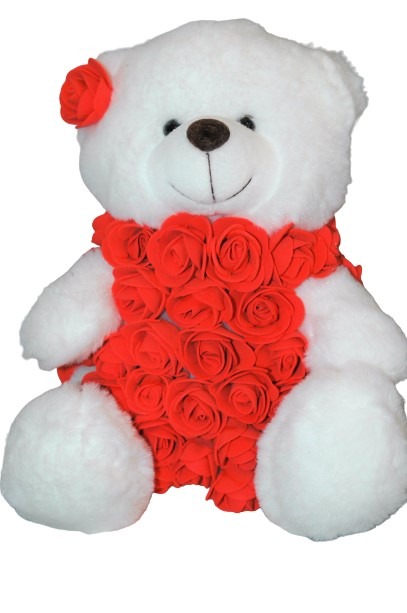 Αρκουδάκι λευκό με τριαντάφυλλα σε κουτί 
