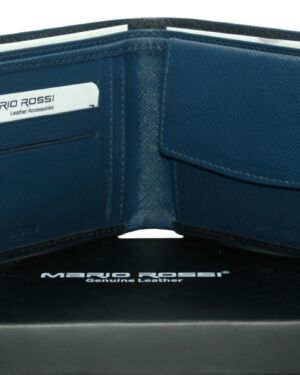 Πορτοφόλι δερμάτινο μαύρο και μπλε Mario Rossi