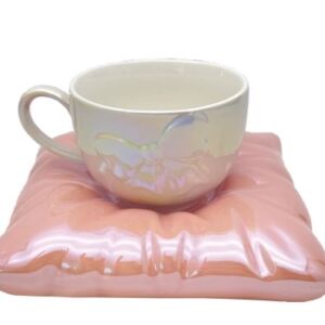 Κούπα σετ με πιάτο μαξιλαράκι χρώμα ροζ