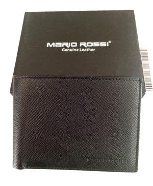 Πορτοφόλι δερμάτινο Mario Rossi μαύρο και μπλε