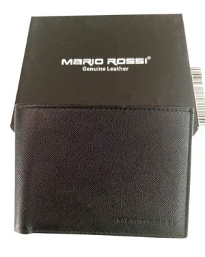 Πορτοφόλι δερμάτινο Mario Rossi μαύρο και μπλε