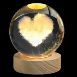 Γυάλινη σφαίρα φωτιστικό με 3D σχέδιο καρδιά